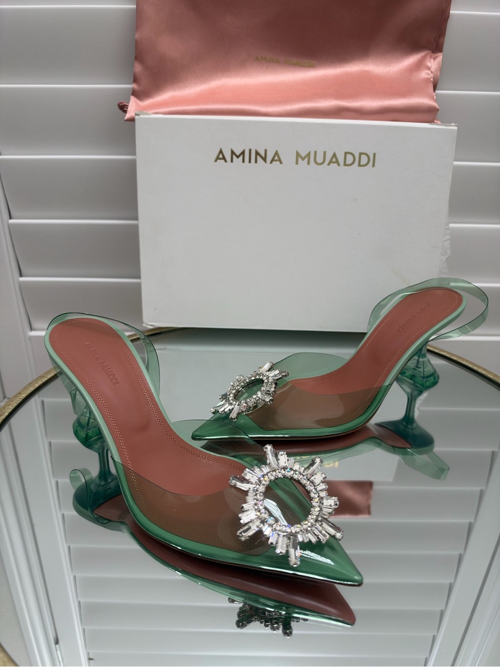 Amina Muaddi Begum Glass Pointed Toe Slingback Pump EU 39.5 US 9.5
